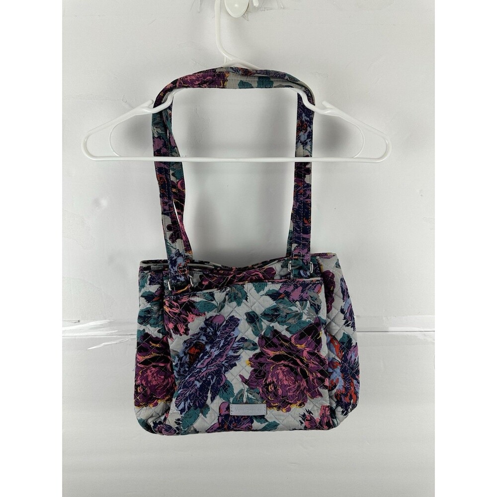 Vera Bradley Triple Compartment Shoulder Bag Purse Quilted Gray Purple Floral